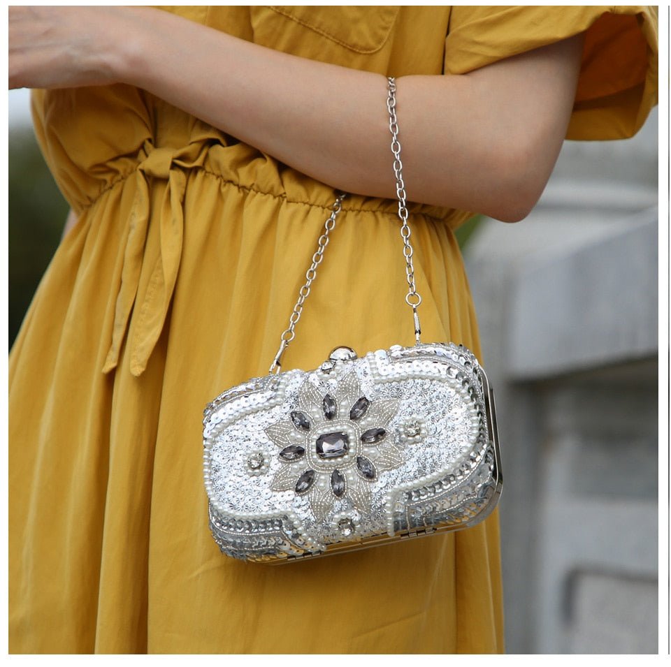 Luxy Moon Beaded Clutch Purse Silver Evening Bags