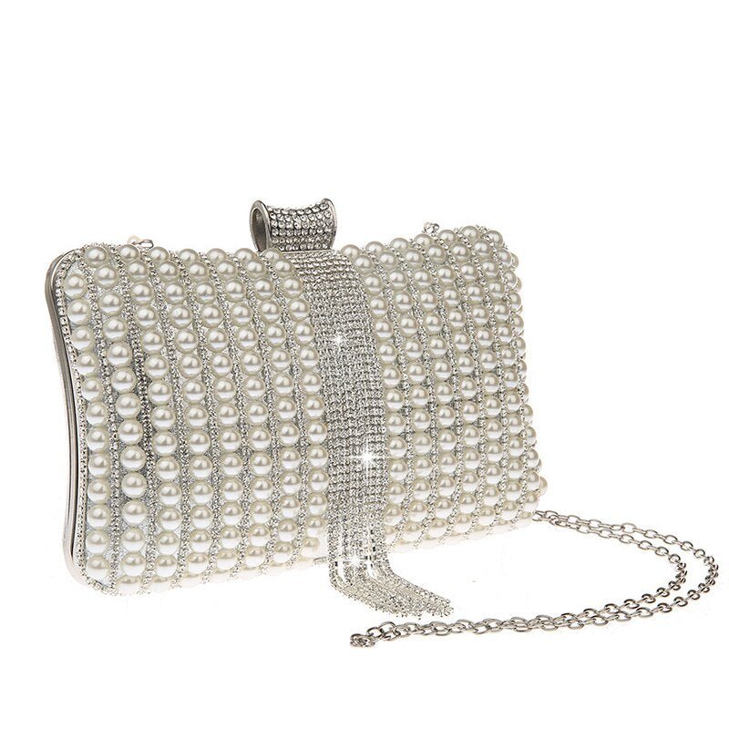 Luxy Moon Diamonds Hollow Out Evening Clutch Bags Pearl Beaded Handbags