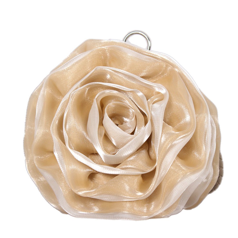Women Evening Bag Silk-like Satin Rose Shaped Clutch Handbag With