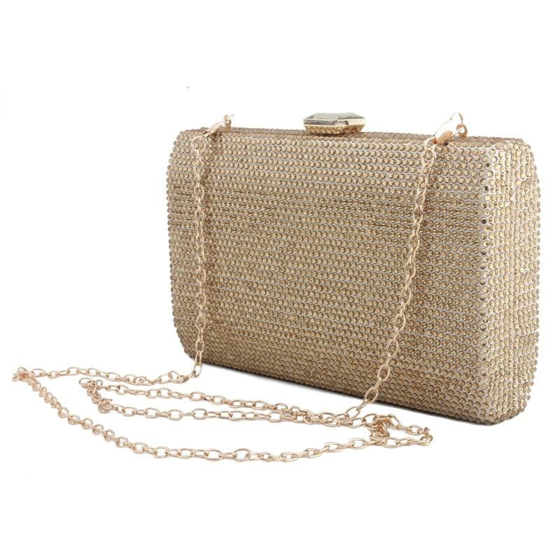 Luxury Rhinestone Evening Clutch Bag With Tassel Bling Box Shaped Handbag