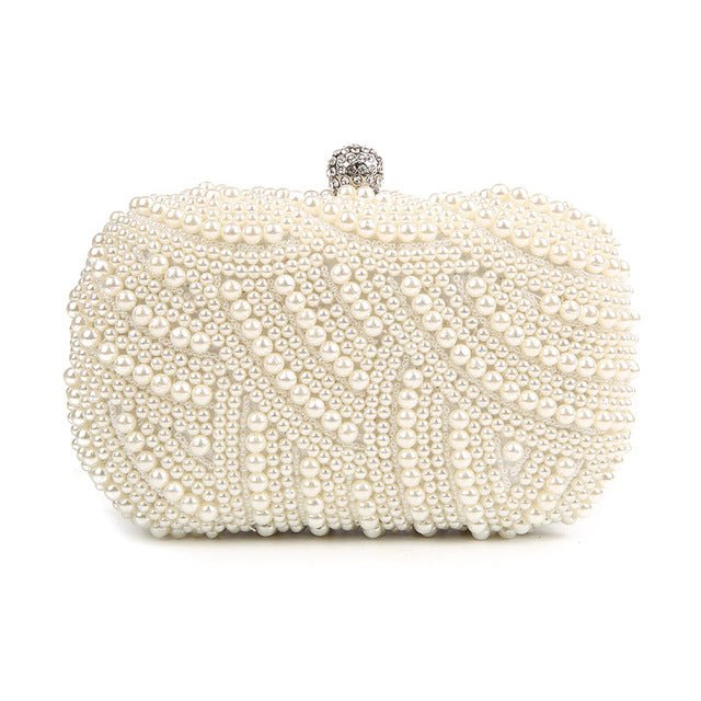 Luxy Moon Diamonds Hollow Out Evening Clutch Bags Pearl Beaded Handbags